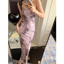 수세제 퍼플 플라워 나시 스커트 여 여름 슬림핏 작은 키 기질 힙 원피스