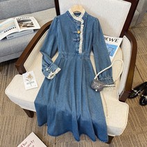 가을 데님 원피스 달콤한 디자인 레이스 스플리싱 드레스 가 겨울 플러스 사이즈 허리