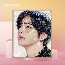 디지털 오일 페인팅 DIY 충전 방탄 소년단 캐릭터 스타 감압 손 색칠 bts, 60x75cm 눈 보호 연한 색 드로잉 보드, 하이라이트 페인트 + 여러 브러시 + 고급 면 캔버스, 방탄추상화1