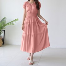 데일리앤 벨리에 여름 오프숄더 여리여리 캉캉 셔링 플레어 반팔 스모크 휴양지 롱 원피스