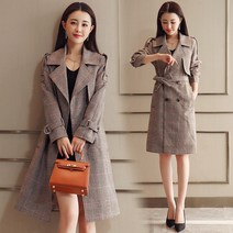 여성 봄코트 헨리넥 캐주얼 체크 트위트 코트