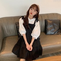 VSYOY 벌룬 라운드 셔츠 원피스 세트