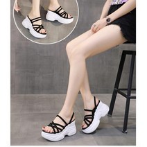Sheffley 여성 통굽 키높이슬리퍼 샌들 9cm 스트랩 비치 슈즈