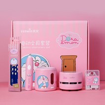 DZER 도라에몽 전동 문구 세트 지우개청소기 자동연필깎이 세트, 핑크