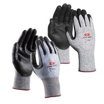 공사장 공장 현장용 날카로운물건 손보호 폰터치가능 절단방지 코팅장갑 CUT5, 블랙M