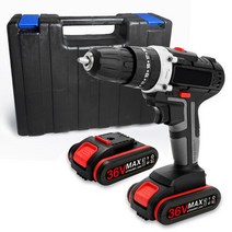 다기능 임팩트 전기 무선 핸드 드릴 36V 무선 충전식 브러시 모터 홈 DIY 전기 전동 공구, 02 36V 2 Battery_01 미국