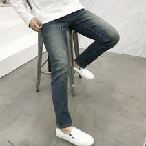 용된다 남자 겨울 융기모 스판 빅사이즈 데님 청바지