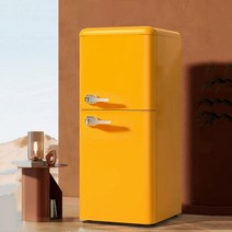 JENMV 소형 냉장고 레트로 미니 냉장고 일반 미니 원룸 냉장고 저소음 2도어 40L/55L/58L/66L/70L/72L/80L/86L/100116L/142L, 노란색