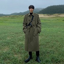 DFMEI 가을 남성 윈드 브레이커 중간 길이 무릎 길이 느슨한 잘 생긴 트렌디 코트 케이프 롱 코트