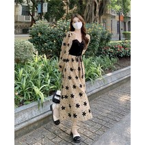 벨벳 스퀘어넥 플라워 가을 예쁜 배색 긴팔 맥시 롱 쉬폰 원피스 하객 수입 꽃무늬 SY
