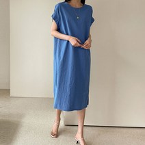 어반프랑 여성용 리사 린넨 퍼프소매 나그랑 루즈핏 트임 롱원피스