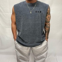 남자 오버핏 라운드 피그먼트 타올지 나시 티셔츠 4컬러