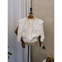 [가을신상 무배] 크림스프 프릴 펀칭 레이스 카라 긴팔 블라우스