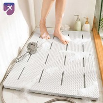 샤워실 미끄럼 낙상 노인 바닥 욕실 욕조 방지 매트, 85x60x2cm【빠른 소수성/강력 미끄럼 방지】, 거품 욕실 매트-베이지