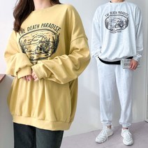 노마진컴퍼니 3컬러 빅사이즈 여자 남자 오버핏 파라다이스 프린트 맨투맨 (M-2XL)