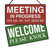 Putuo Decor Meeting in Progress 도어 행거 사인 Please Knock Sign 사무실 비즈니스 호텔 클리닉용 25.4x12.7cm(10x5인치, Green/Red, Green/Red