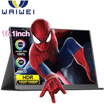 휴대용모니터 포터블모니터 WAIWEI 초박형 Xbox PS5 스위치 노트북 휴대폰 C타입 HDMI용 1920x1080P 16:9 100% sRGB 게이밍 16 인치, 2.EU 플러그