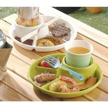 BBQ 나눔 트레이 원형 오늘출발 캠핑용 혼술 접시 아이 간식접시 나눔식판, 아이보리