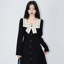 여성 봄여름 빅사이즈여성 슬림핏 스퀘어 칼라 원피스 나비 매듭 스커트