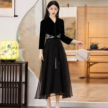 블랙 벨벳 자수 여성 개량 생활 한복 법복 원피스 50대 세련된 모임 하객 무속인 코디