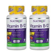 [2개] 나트롤 비타민B12 5000mcg 100정 시아노코발라민 빠른용해 최대강도 스트로베리 Natrol vitaminB12, 1개, 기본