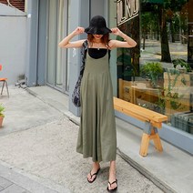 WAWAMOM(특허브랜드) 여성 9부 쉬폰 점프수트 오버롤 끈 뷔스티에멜빵바지 BUJ82g