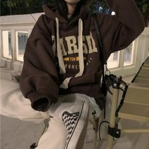 모자 달린 알파벳 겨울 여성 후드 티 맨투맨 기모 오버핏 루즈핏 박스티 요즘 유행 커플 빅사이즈