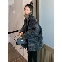 발마칸코트 벨라 철학 겨울 한국 외투 여성 빈티지 모직 느슨한 여성 더블 브레스트 턴 다운 칼라 외투