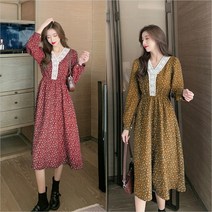 3color 레이스 자수 V넥 보헤미안 롱 꽃무늬원피스 집시 개화기의상 한혜연원피스