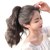 가발위드 짧은 웨이브 스타일 루시드 포니테일 35cm, 단색연한블랙