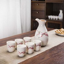 사케 세트 사케잔 히노끼 원목컵 이자카야 사케데우기, 국화(1포트 6컵) + 7홀 와인랙