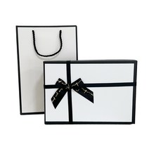 루루홈 블랙 화이트 리본 선물 포장 박스   종이가방, 3호 상자   3호 가방