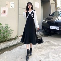 브이넥프릴원피스 봄가을 프렌치 소프트스타일 빅사이즈 스타일리쉬 디자인감각 블러킹 소흑 3198328088