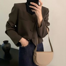 노카라 크롭 여성 숏 자켓 정장 아우터 심플 데일리룩