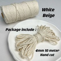 마크라메실 가방뜨개실 우동끈 마크라메DIY 여러 가지 빛깔의 마카롱 코튼 로프 수공예품용 다채로운 실 DIY 재료 방 벽걸이 장식 4mm 10m, 4mm 10meters, White Beige