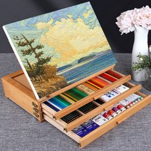 느티나무 우드 접이식 탁상용 화판 수납형 좌식 미니 이젤 3단 A형 스케치 패널타입 미술 유화대 서랍식, 단품