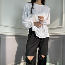 7color 코튼 얇은 긴팔 여름 슬라브 박스 트임 티셔츠 여성 트임 레이어드 빅사이즈까지
