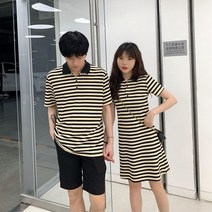 남녀 세트 커플룩 스트라이프 원피스 시밀러룩 데이트 카라티 신혼여행 바다 섬