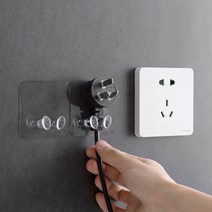 투명 벽걸이 정리 부착 콘센트 3P 플러그 코드 관 클립 케이블 전선 홀더, 파워플로거후크-단품