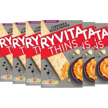 영국직구 Ryvita Chedda & Cracked Black Pepper Thins 담그기 간식 나눔 섬유질 125g 6팩, 상세참조, 수량