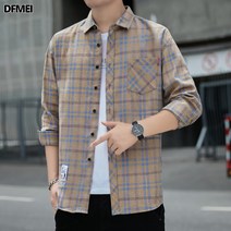 DFMEI 체크 긴팔 셔츠 남자 슬림 셔츠 코트입니다