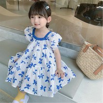 PigPug 여자 어린이 치마 파란색 나비 네모난 원피스 공주 치마 22 여름옷 대외 무역 아동복 대리