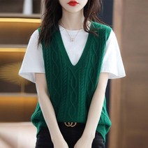 여성골프조끼 세련된 솔리드 컬러 넥 니트 민소매 스웨터 의류 가을 새로운 느슨한 캐주얼 풀오버 -