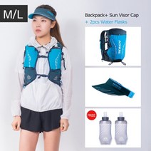 ML 크기 AONIJIE C9104S 야외 울트라 조끼 18L 수화 배낭 팩 가방 연수 플라스크 트레일 러닝 마라톤 레이스, ML 블루 백 캡