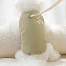 모모도퀸 스마일자수 체크안감 애견 펫 패딩조끼, 연카키