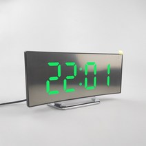 무소음탁상시계 7 인치 디지털 알람 곡선 디 밍이 가능한 led 전자 디지털 데스크탑 침실 큰 숫자 탁상전자시계, 초록