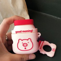 드림잇 에어팟 케이스 개구리그린 이어폰 파우치, 요구르트핑크
