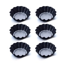 타르트틀 6 팩 탄소강 몰드 플루트 브리오슈 팬 미니 타트 몰드 컵 케이크 머핀 푸딩 용, 블랙 12개