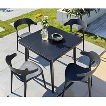 예쁜 테라스 발코니 라탄벤치 야외벤치테이블, 의자4개+80CM원형탄소강사각테이