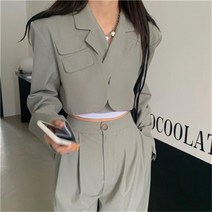 여성 이력서사진옷 면접 정장 자켓 봄 가을 여성 정장 재킷 상위 어 패션 와일드 캐주얼 한 레이스 업 블레 이저 코트 &amp 하이 웨스트 긴 바지 수이